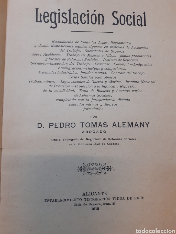 Libros: LEGISLACION SOCIAL - TOMAS ALEMANY,Pedro. - Foto 3
