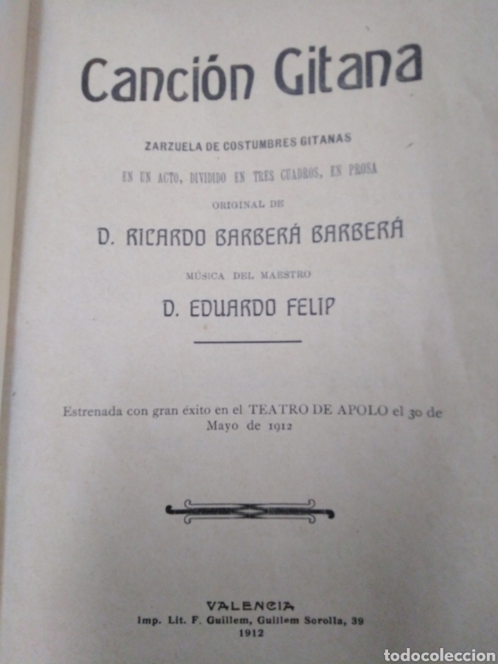 Libros: CANCION GITANA. Zarzuela de costumbres gitanas - BARBERA BARBERA, Ricardo - Foto 3