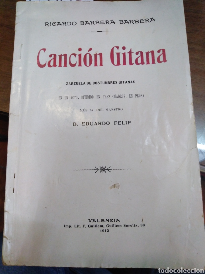 Libros: CANCION GITANA. Zarzuela de costumbres gitanas - BARBERA BARBERA, Ricardo - Foto 1