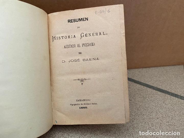 Libros: &rdquo;RESUMEN DE HISTORIA GENERAL, AJUSTADO AL PROGRAMA.&rdquo; - JOS&Eacute; BAENA. - Foto 1