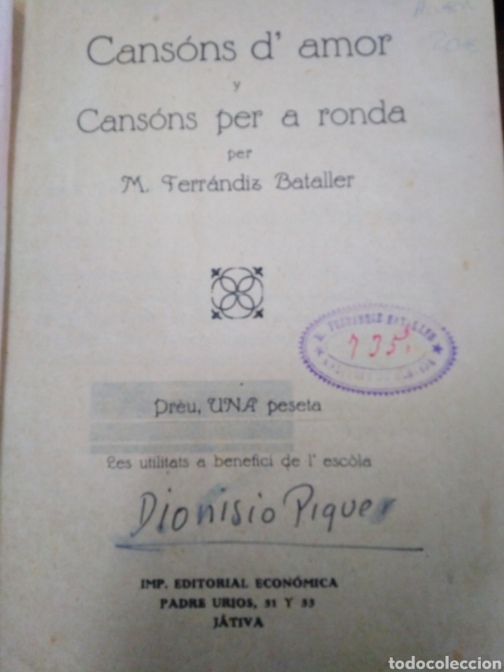 Libros: CANSONS D&acute;AMOR Y CANSONS PERA RONDA - FERRANDIS BATALLER, M. - Foto 2