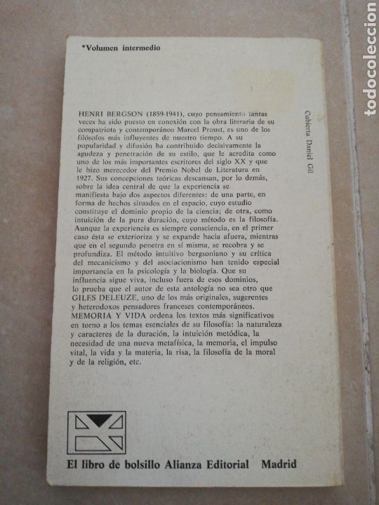 Libros: Henei Bergson, memoria y vida, alianza editorial - Foto 2