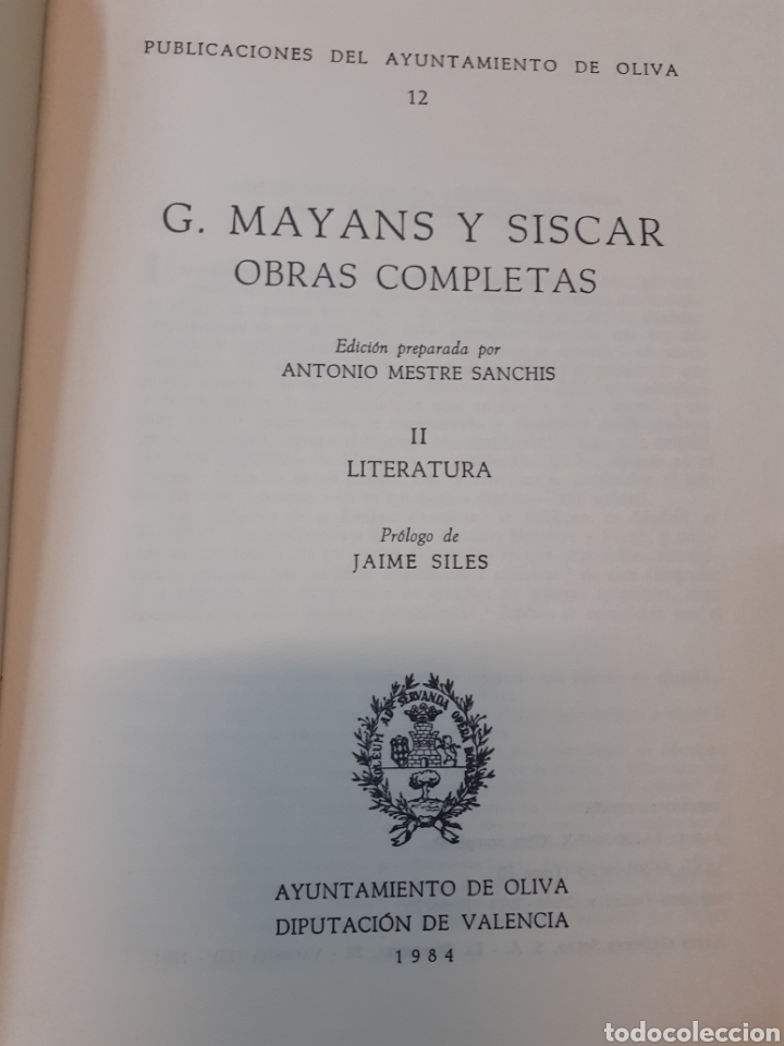 Libros: OBRAS COMPLETAS. II LITERATURA - MAYANS Y SISCAR, G. - Foto 3