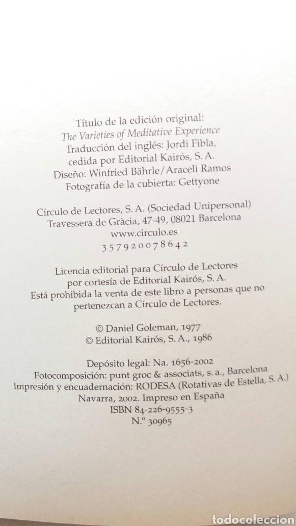 Libros: Los caminos de la meditaci&oacute;n. Daniel Goleman. C&iacute;rculo de lectores, 2002. - Foto 8