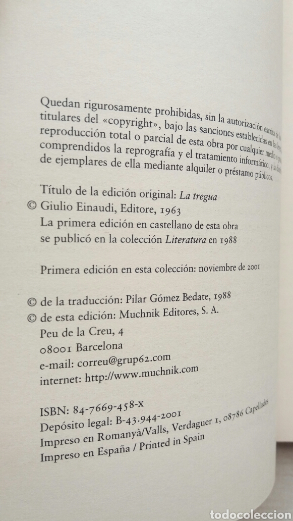 Libros: La tregua. Primo Levi. Muchnik Editores, primera edici&oacute;n, 2001. - Foto 6