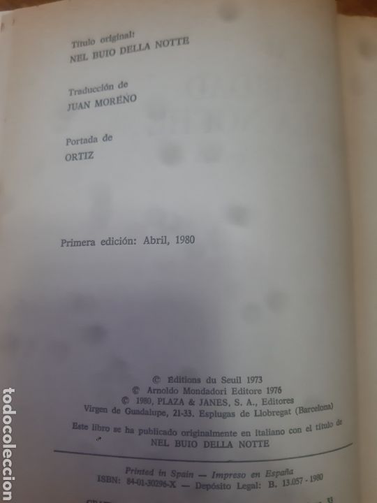 Libros: Libro En la oscuridad de la noche (1&deg; Edici&oacute;n 1.980) - Foto 4