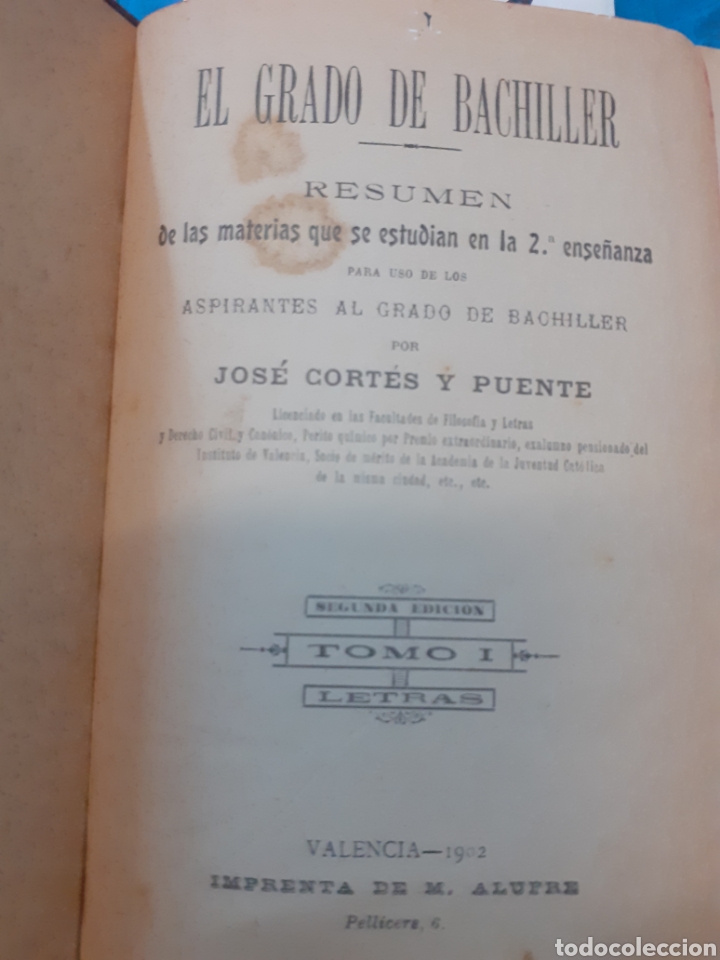 Libros: EL GRADO DE BACHILLER - CORTES y PUENTE, Jos&eacute; - Foto 2
