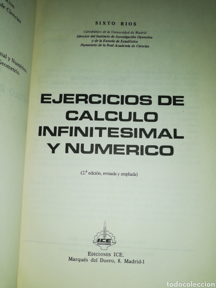 Libros: Ejercicios de c&aacute;lculo infinitesimal y num&eacute;ricos Sixto R&iacute;os, ICE edici&oacute;nes - Foto 4