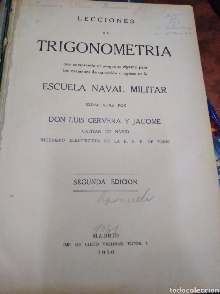 Libros: LECCIONES DE TRIGONOMETRIA - CERVERA Y JACOME, Luis - Foto 1
