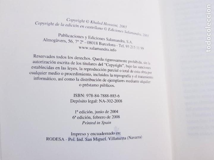 Libros: LIBRO-COMETAS EN EL CIELO-KHALED HOSSCINI-6&ordf;EDICI&Oacute;N-2008-SALAMANDRA-EXCELENTE - Foto 7