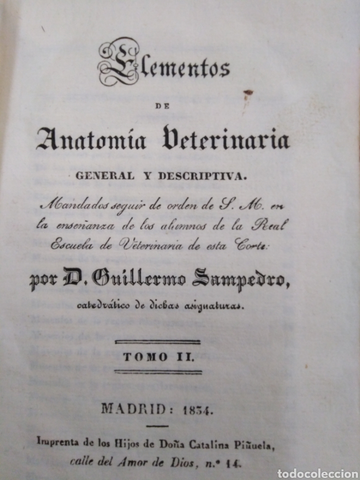 Libros: ELEMENTOS DE ANATOMIA VETERINARIA GENERAL Y DESCRIPTIVA - SAMPEDRO, Guillermo - Foto 1