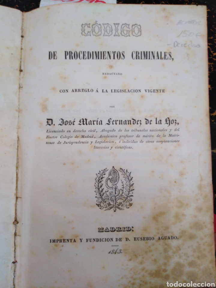 Libros: CODIGO DE PROCEDIMIENTOS CRIMINALES - FERNANDEZ DE LA HOZ, J. M&ordf; - Foto 1