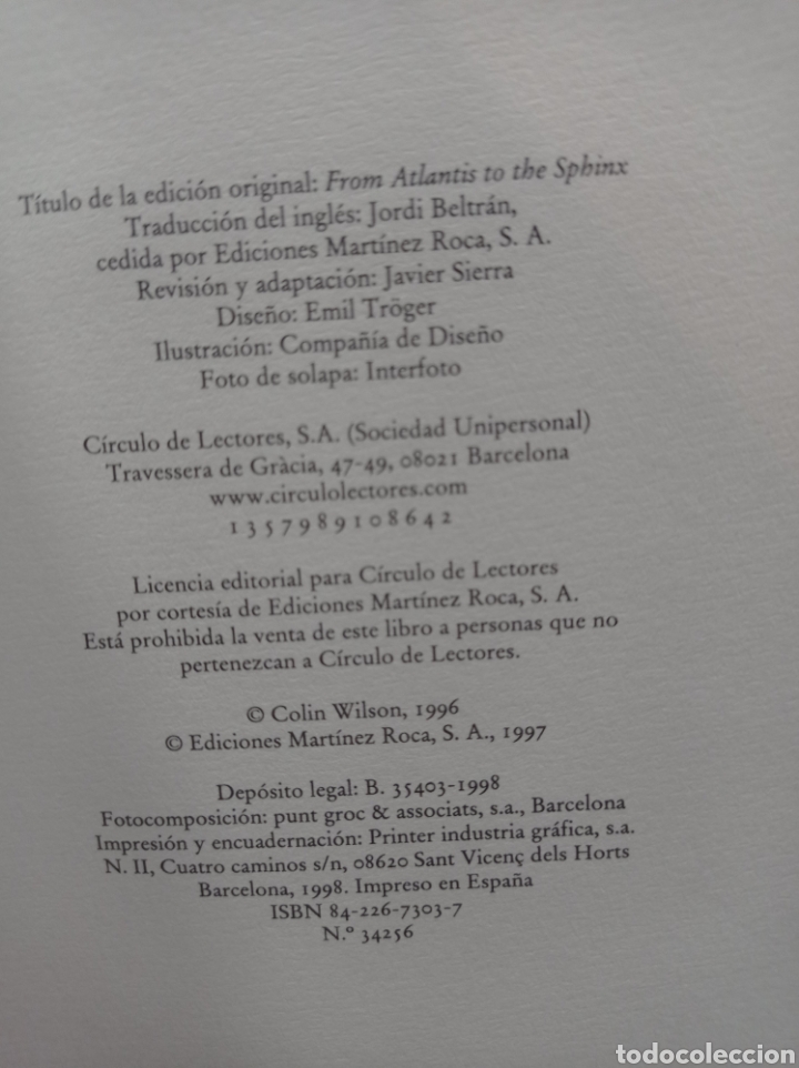 Libros: El mensaje oculto de la esfinge. Col&oacute;n wilson - Foto 3