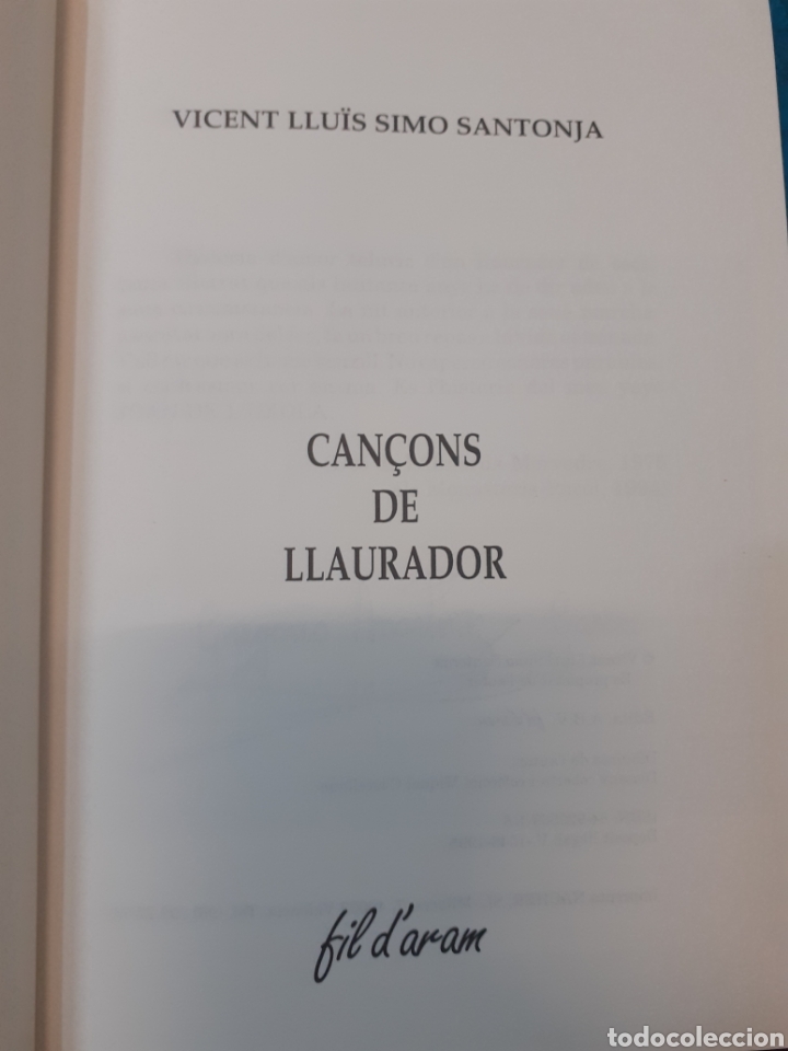 Libros: CAN&Ccedil;ONS DE LLAURADOR - SIMO SANTONJA,Vicent Lluis. - Foto 3