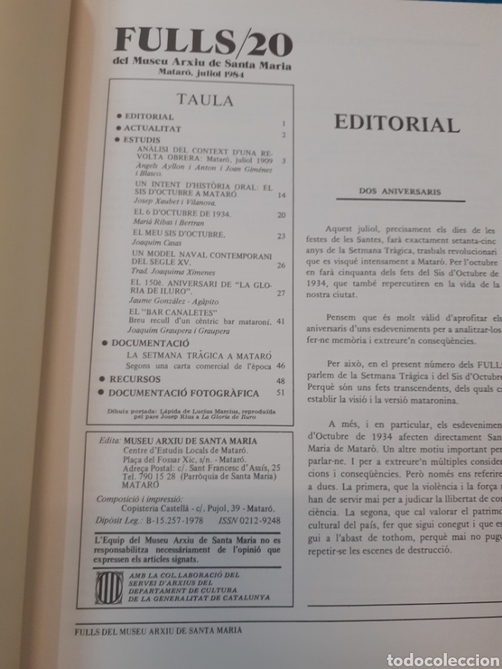 Libros: FULLS DEL MUSEU ARXIU DE SANTA MARIA N&ordm;20 - VV. AA. - Foto 2