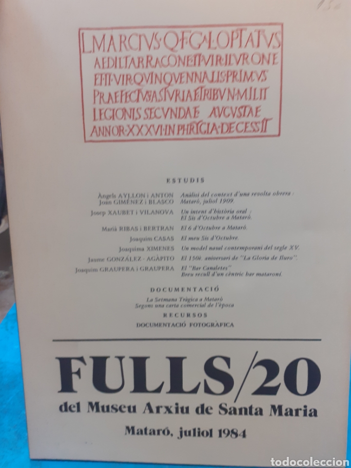 Libros: FULLS DEL MUSEU ARXIU DE SANTA MARIA N&ordm;20 - VV. AA. - Foto 1