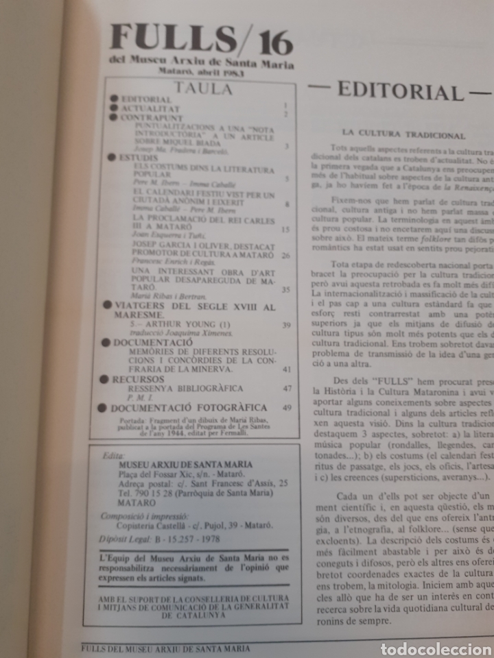 Libros: FULLS DEL MUSEU ARXIU DE SANTA MARIA N&ordm;16 - VV. AA. - Foto 2