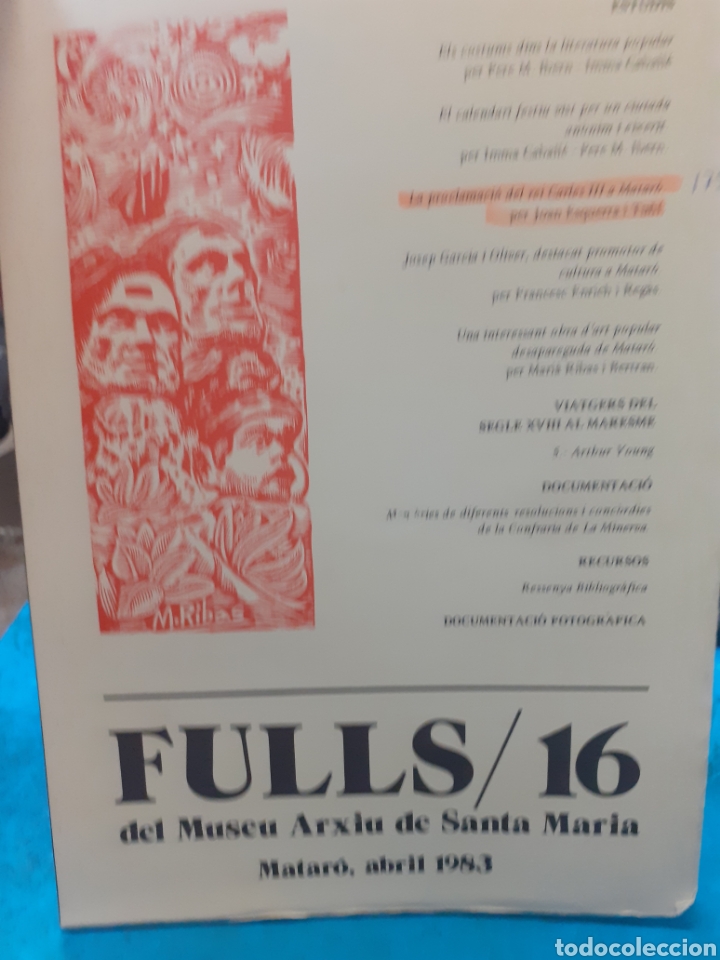 Libros: FULLS DEL MUSEU ARXIU DE SANTA MARIA N&ordm;16 - VV. AA. - Foto 1