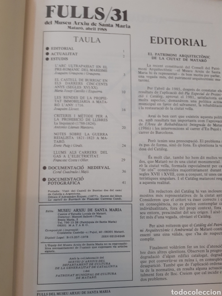 Libros: FULLS DEL MUSEU ARXIU DE SANTA MARIA N&ordm;31 - VV. AA. - Foto 2