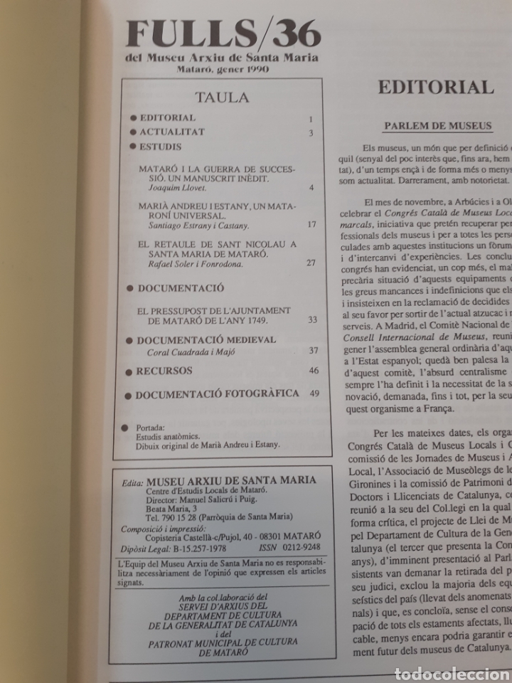 Libros: FULLS DEL MUSEU ARXIU DE SANTA MARIA N&ordm;36 - VV. AA. - Foto 2