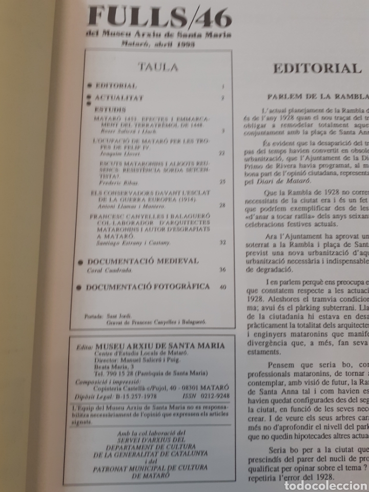 Libros: FULLS DEL MUSEU ARXIU DE SANTA MARIA N&ordm;46 - VV. AA. - Foto 2