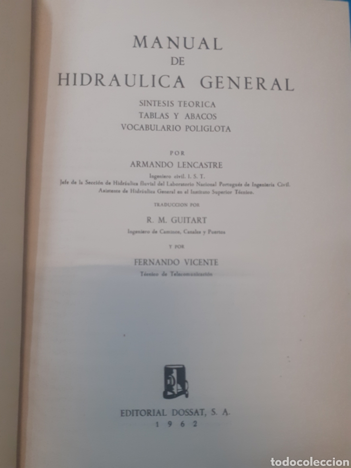 Libros: MANUAL DE HIDRAULICA GENERAL - COUTINHO DE LENCASTRE,Armando - Foto 2