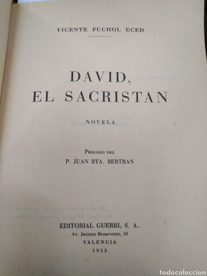 Libros: DAVID, EL SACRISTAN - PUCHOL ECED,Vicente. - Foto 2