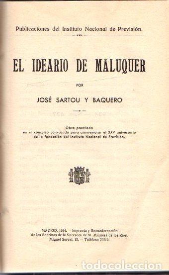 Libros: El ideario de Maluquer - Sartou y Baquero, Jos&eacute; - Foto 1