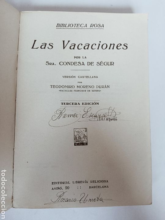 Libros: LIBRO BIBLIOTECA ROSA LAS VACACIONES NUMERO 5 - Foto 2