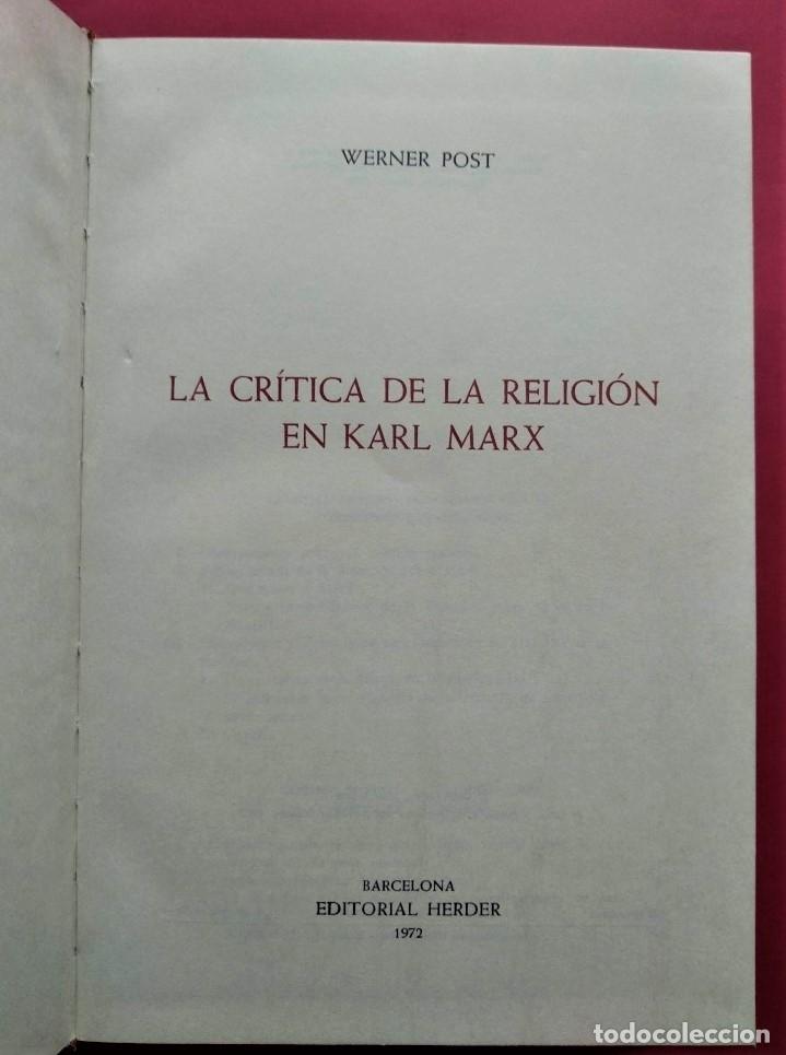 Libros: La Cr&iacute;tica de la Religi&oacute;n en Karl Marx. - Post, Werner. - Foto 2