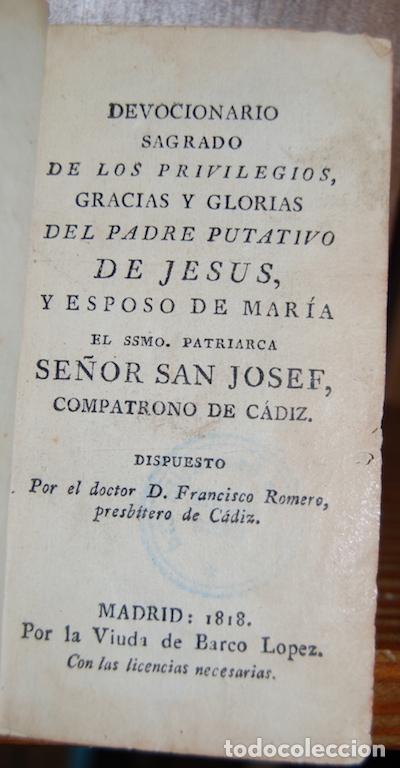 Libros: DEVOCIONARIO SAGRADO DE LOS PRIVILEGIOS, GRACIAS Y GLORIAS DEL PADRE PUTATIVO DE JESUS, Y ESPOS... -