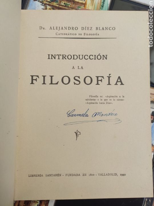Libros: Introducci&oacute;n a la Filosof&iacute;a. Alejandro Diez Blanco. 1940. ASM - Foto 4