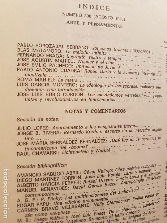 Libros: CUADERNOS HISPANOAMERICANOS - N&ordm; 398 - AGOSTO 1983 - Foto 2