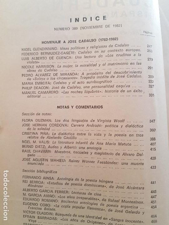 Libros: CUADERNOS HISPANOAMERICANOS - N&ordm; 389 - NOVIEMBRE 1982 - Foto 2