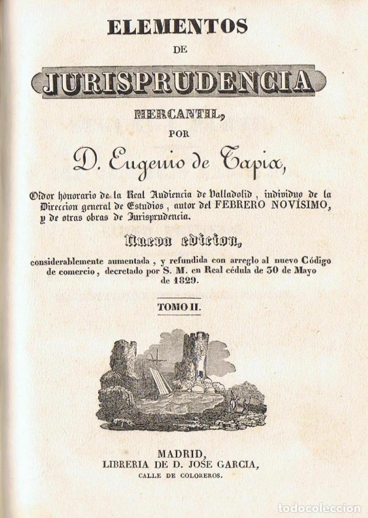 Libros: ELEMENTOS DE JURISPRUDENCIA MERCANTIL - Tapia.  Eugenio De - Foto 2