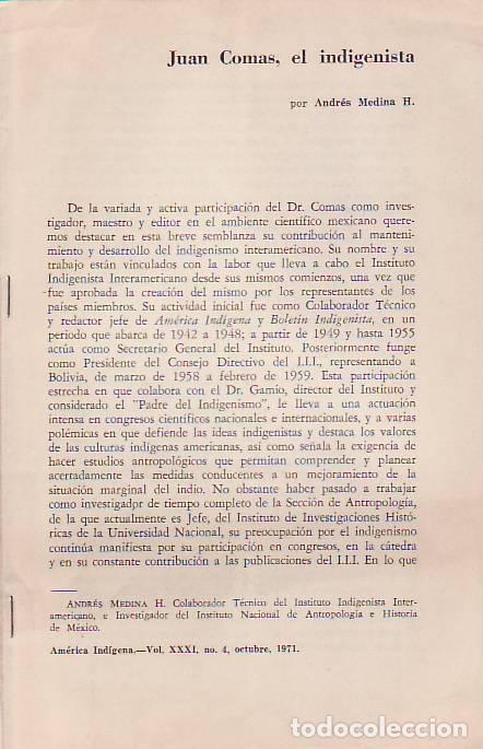 Libros: JUAN COMAS, EL INDIGENISTA - Medina. Andr&eacute;s - Foto 1