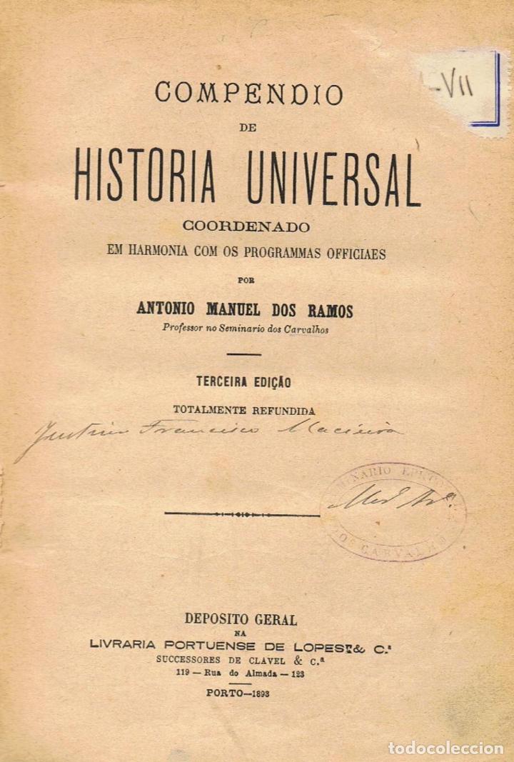 Libros: COMPENDIO DE HISTORIA UNIVERSAL COORDENADO EM HARMONIA COM OS PROGRAMMAS OFFICIAES - Ramos.  Antonio - Foto 1