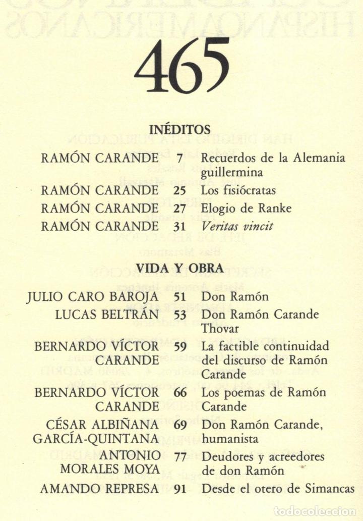 Libros: CUADERNOS HISPANOAMERICANOS N&ordm; 465. HOMENAJE A RAM&Oacute;N CARANDE - AA.VV - Foto 1