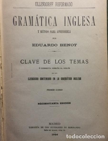 Libros: GRAM&Aacute;TICA INGLESA Y M&Eacute;TODO PARA APRENDERLA. Claves de los temas &oacute; correcta versi&oacute;n al ingles. - Beno - Foto 1