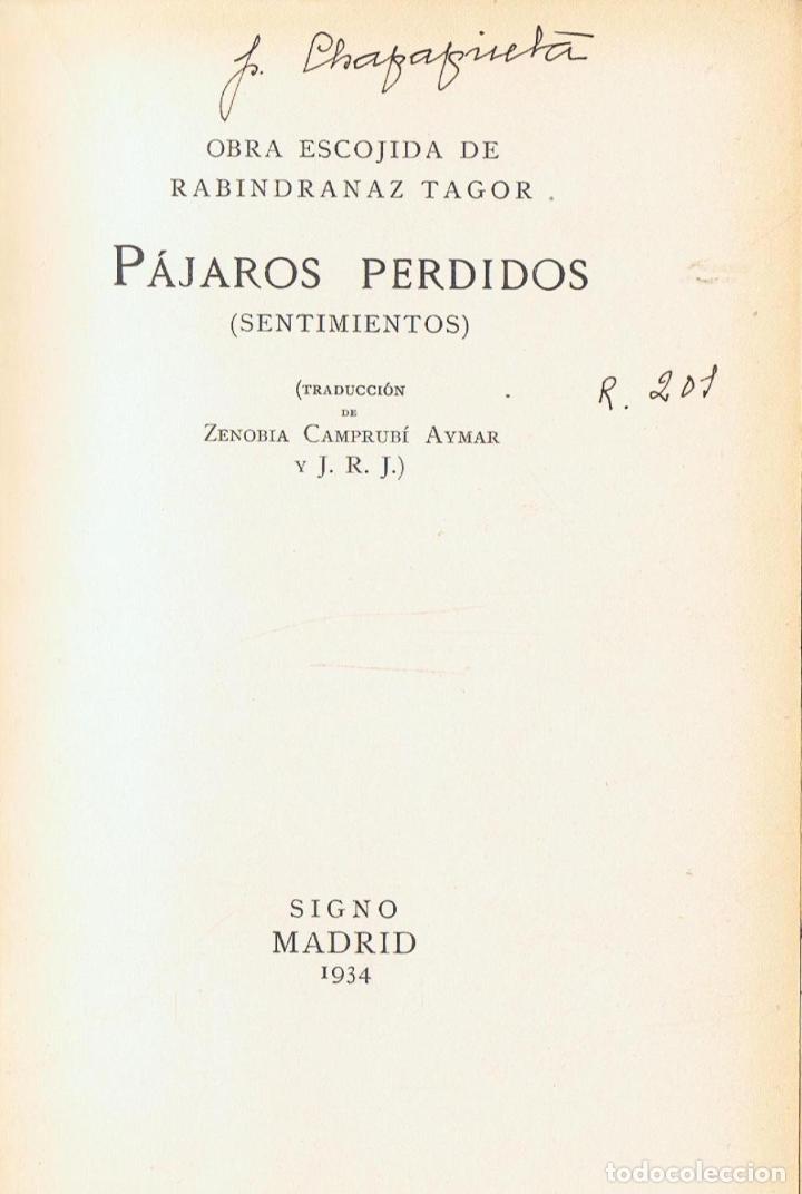 Libros: OBRA ESCOJIDA. P&Aacute;JAROS PERDIDOS (Sentimientos). - Tagor.  Rabindranaz - Foto 1