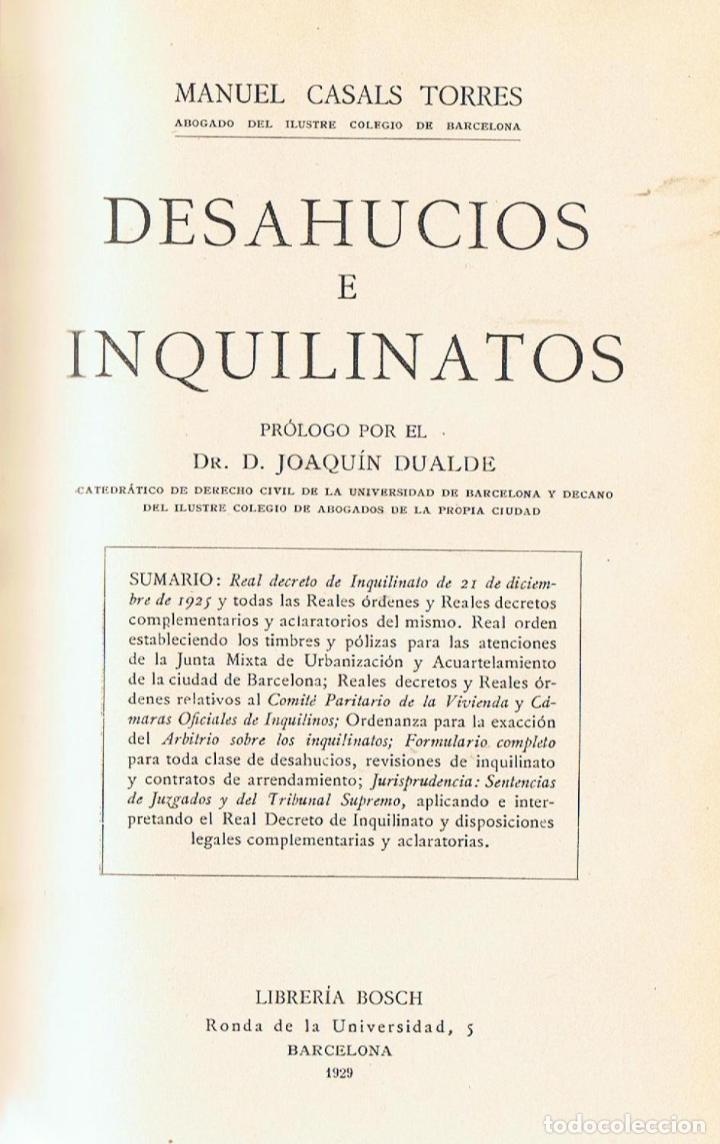 Libros: DESAHUCIOS E INQUILINATOS - Casals Torres.  Manuel - Foto 1