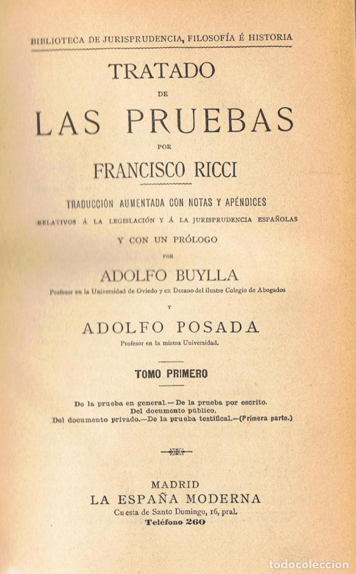 Libros: TRATADO DE LAS PRUEBAS. 2 Tomos - Ricci.  Francisco - Foto 1
