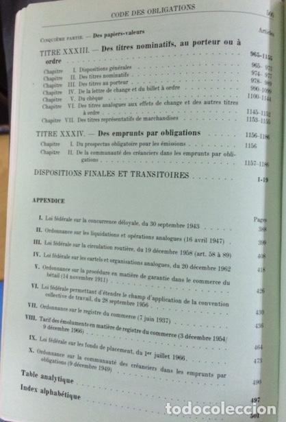 Libros: CODE CIVIL SUISSE ET CODE DES OBLIGATIONS ANNOT&Eacute;S - Scyboz. Georges, / P. R. Gilli&eacute;ron - Foto 5