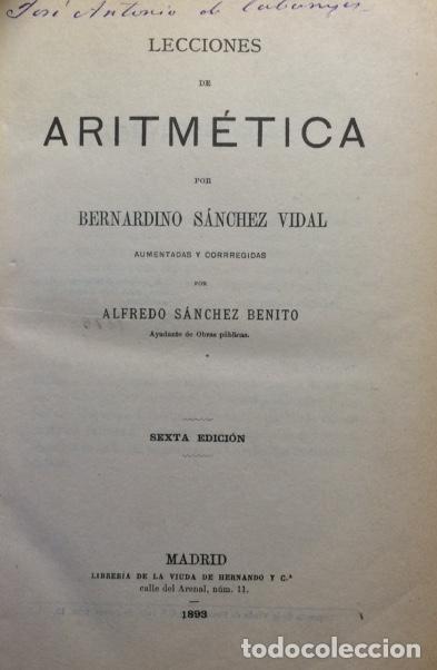 Libros: LECCIONES DE ARITM&Eacute;TICA. - S&aacute;nchez Vidal, Bernardino. - Foto 1