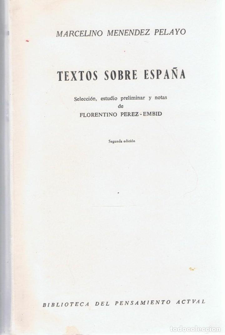 Libros: TEXTOS SOBRE ESPA&Ntilde;A - Men&eacute;ndez Pelayo.  Marcelina - Foto 1