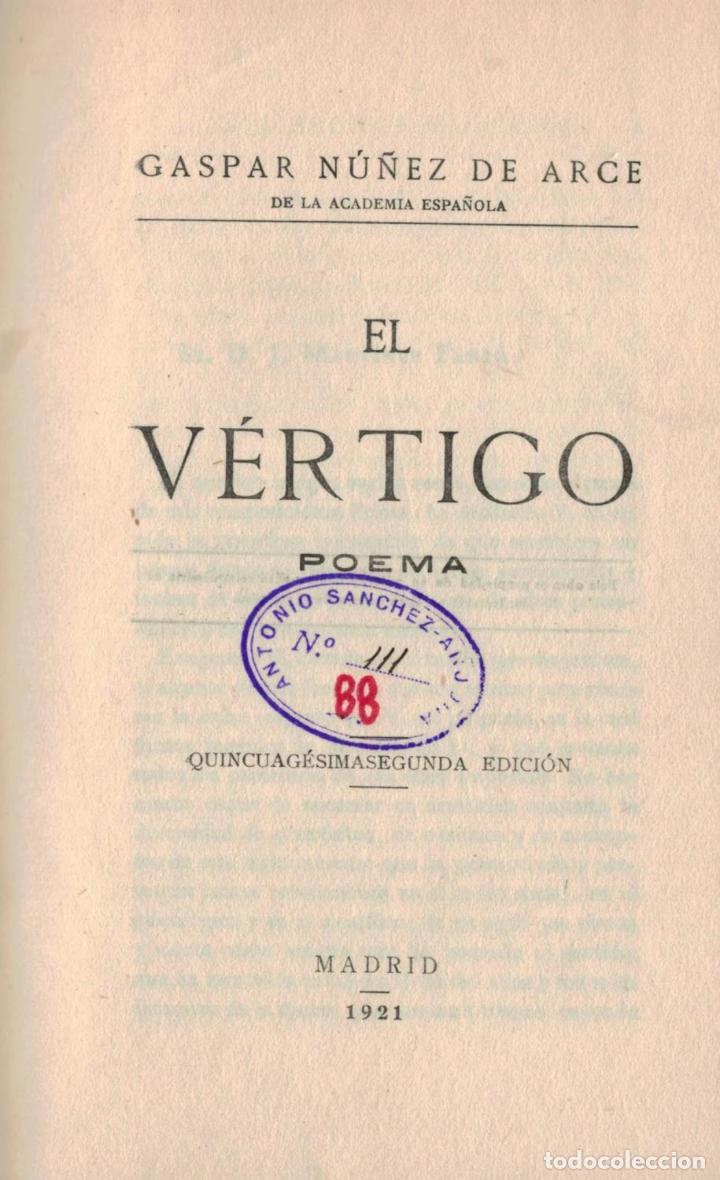 Libros: EL V&Eacute;RTIGO. Poema - N&uacute;&ntilde;ez de Arce.  Gaspar - Foto 2