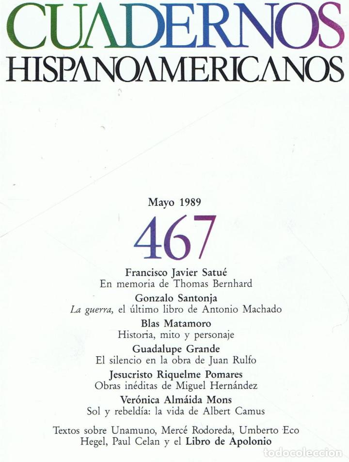 Libros: MAYO 1989. N&ordm; 467. - Cuadernos Hispanoamericanos - Foto 1