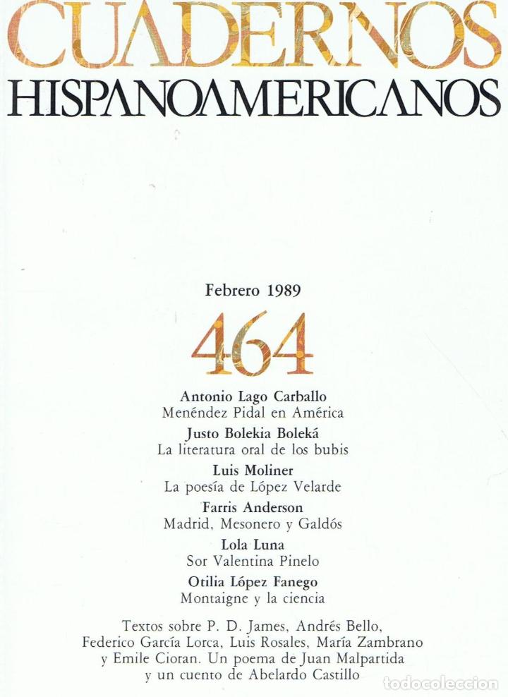 Libros: FEBRERO 1989. N&ordm; 464 - Cuadernos Hispanoamericanos - Foto 1