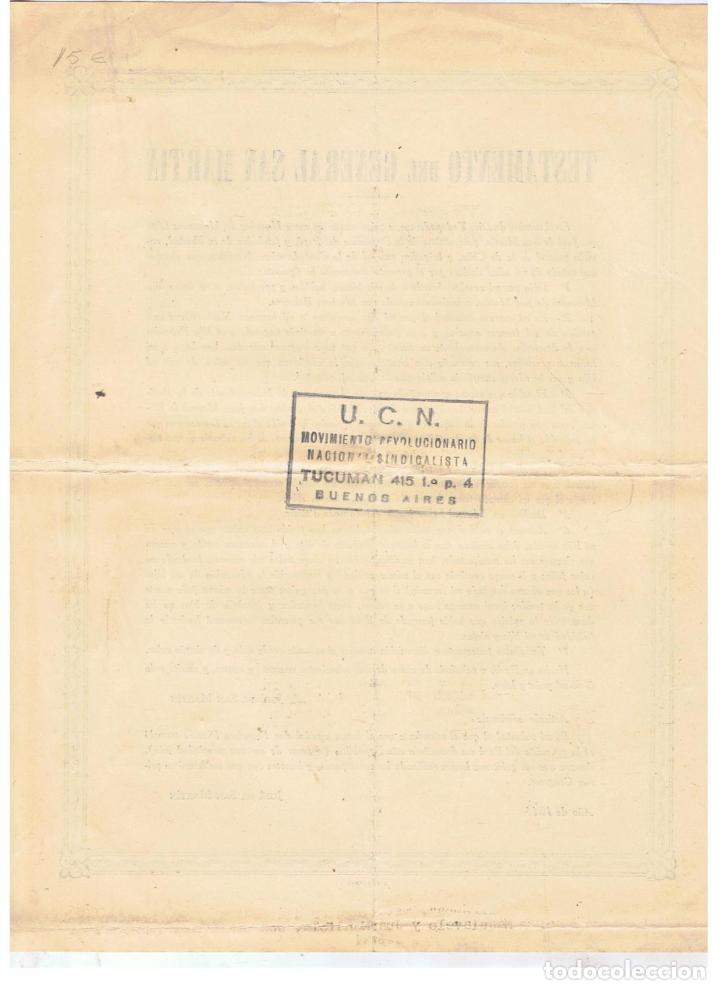 Libros: TESTAMENTO DEL GENERAL SAN MART&Iacute;N - Testamento - Foto 2