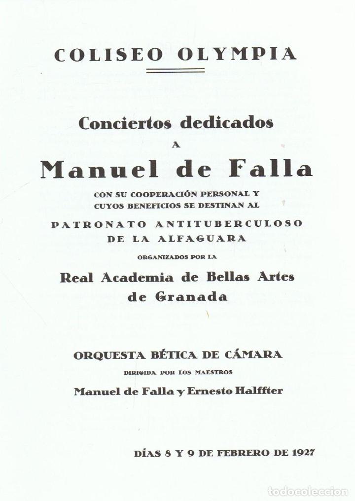 Libros: HOMENAJE A MANUEL DE FALLA. GRANADA MCMXXVII - Facsimil - Foto 2